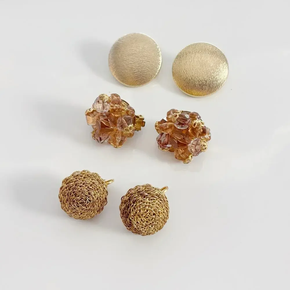 Vintage Clip On Earring Trio Set Gold